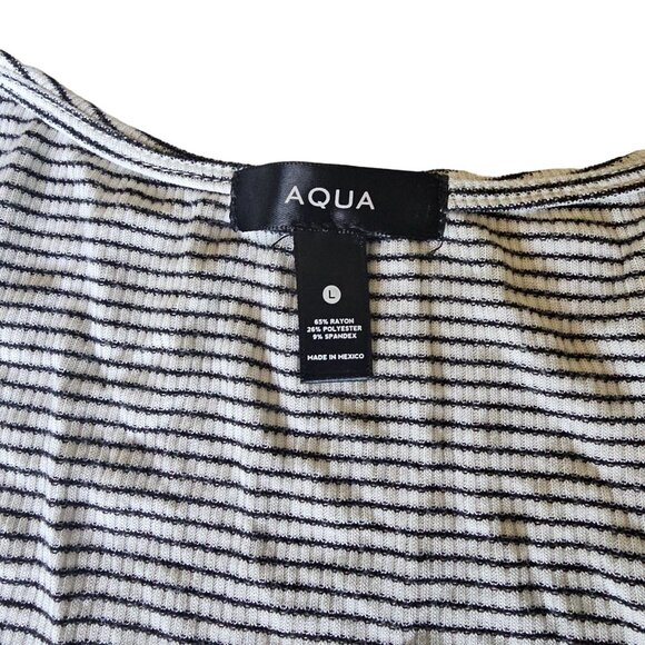 Aqua Women's Black White Striped Roughing Front long Sleeved Top size Large - Picture 6 of 13